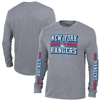 Men's Champion Heather Gray New York Rangers Tri-Blend Dual-Stripe Long Sleeve T-Shirt