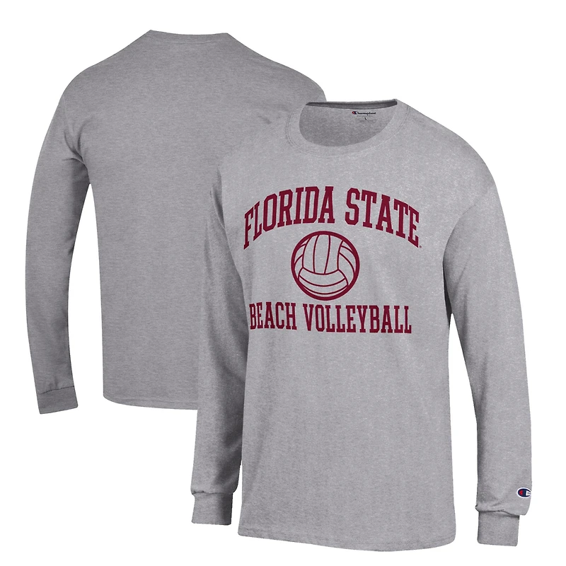 Men's Champion Gray Florida State Seminoles Icon Beach Volleyball Long Sleeve T-Shirt