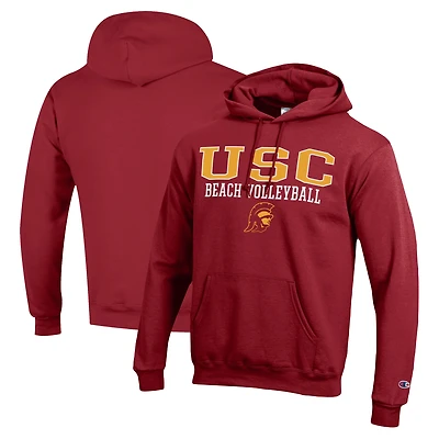 Men's Champion  Cardinal USC Trojans Stacked Beach Volleyball Powerblend Pullover Hoodie