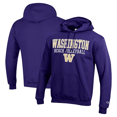 Men's Champion Purple Washington Huskies Stacked Beach Volleyball Powerblend Pullover Hoodie