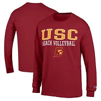 Men's Champion  Cardinal USC Trojans Stacked Beach Volleyball Long Sleeve T-Shirt