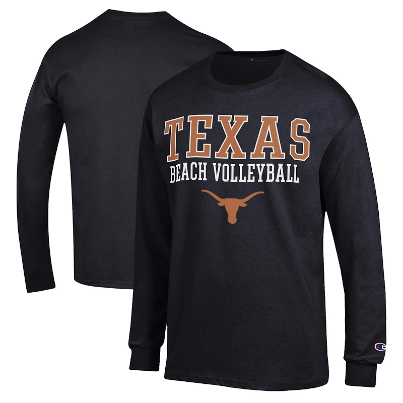 Men's Champion  Black Texas Longhorns Stacked Beach Volleyball Long Sleeve T-Shirt