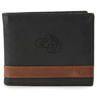 Men's Fossil  Black Gonzaga Bulldogs Quinn Flip ID Bifold Wallet