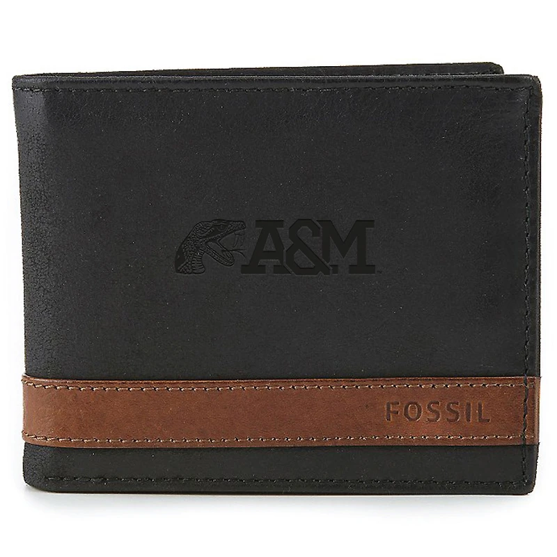 Men's Fossil  Black Florida A&M Rattlers Quinn Flip ID Bifold Wallet