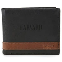 Men's Fossil  Black Harvard Crimson Quinn Flip ID Bifold Wallet