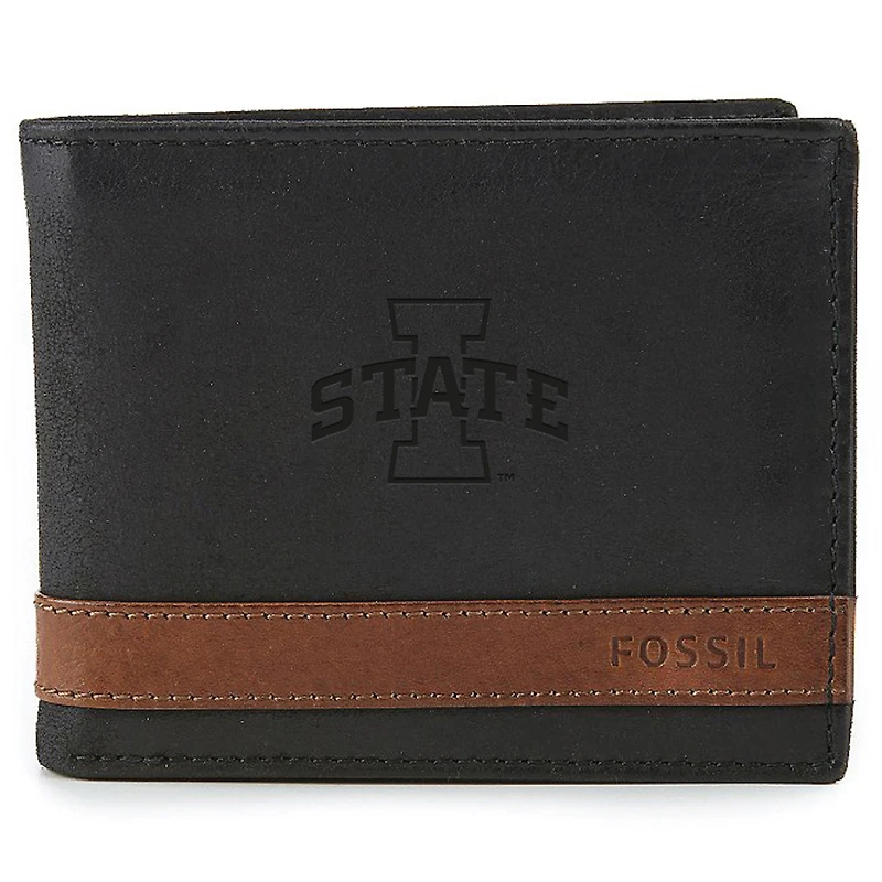 Men's Fossil  Black Iowa State Cyclones Quinn Flip ID Bifold Wallet