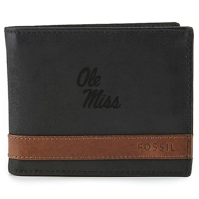 Men's Fossil  Black Ole Miss Rebels Quinn Flip ID Bifold Wallet