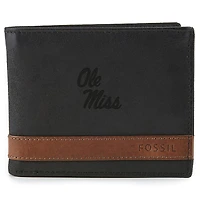 Men's Fossil  Black Ole Miss Rebels Quinn Flip ID Bifold Wallet