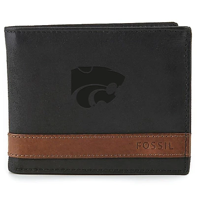 Men's Fossil  Black Kansas State Wildcats Quinn Flip ID Bifold Wallet