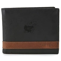 Men's Fossil  Black Kansas Jayhawks Quinn Flip ID Bifold Wallet