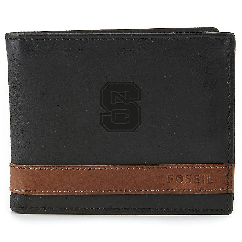 Men's Fossil Black NC State Wolfpack Quinn Flip ID Bifold Wallet