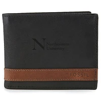 Men's Fossil  Black Northeastern Huskies Quinn Flip ID Bifold Wallet