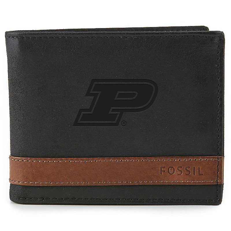 Men's Fossil Black Purdue Boilermakers Quinn Flip ID Bifold Wallet