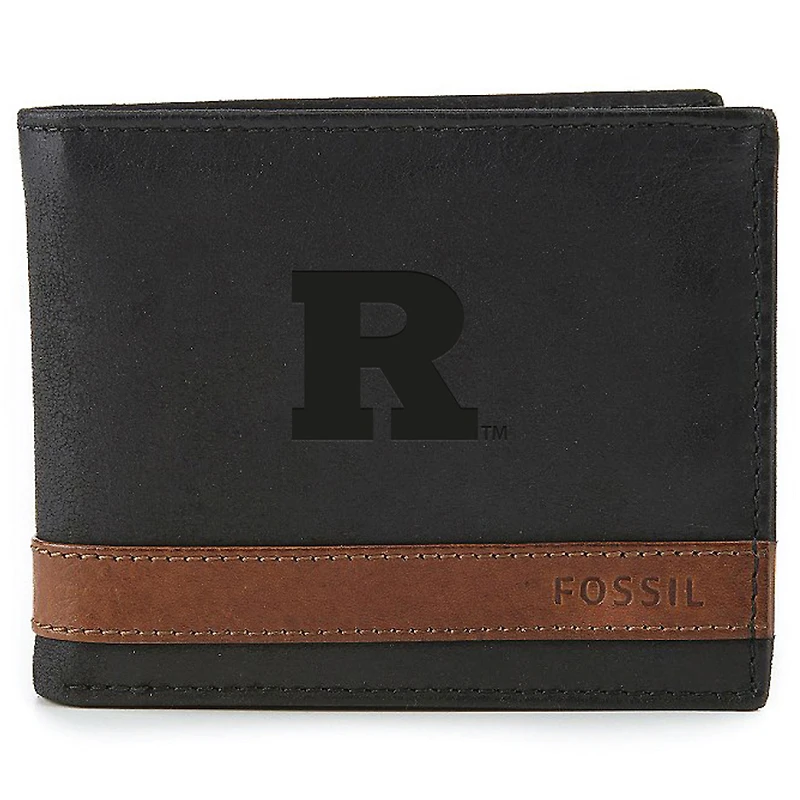 Men's Fossil  Black Rutgers Scarlet Knights Quinn Flip ID Bifold Wallet