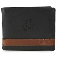 Men's Fossil  Black Wisconsin Badgers Quinn Flip ID Bifold Wallet