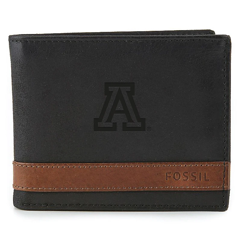 Men's Fossil  Black Arizona Wildcats Quinn Flip ID Bifold Wallet