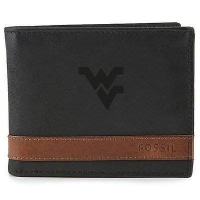 Men's Fossil  Black West Virginia Mountaineers Quinn Flip ID Bifold Wallet