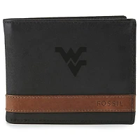 Men's Fossil  Black West Virginia Mountaineers Quinn Flip ID Bifold Wallet