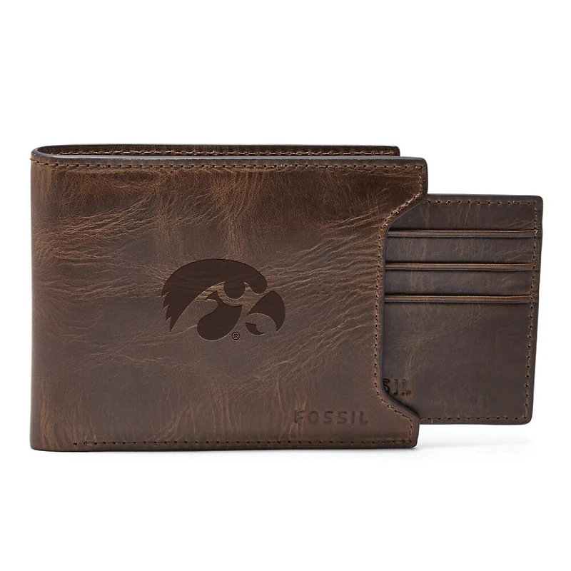 Men's Fossil Brown Iowa Hawkeyes Derrick Sliding Two-In-One Wallet