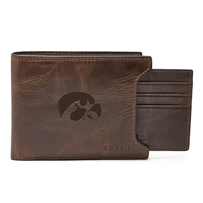 Men's Fossil  Brown Iowa Hawkeyes Derrick Sliding Two-In-One Wallet