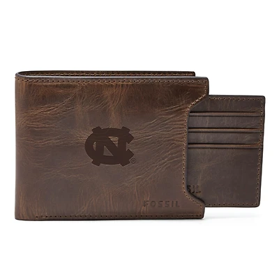 Men's Fossil  Brown North Carolina Tar Heels Derrick Sliding Two-In-One Wallet