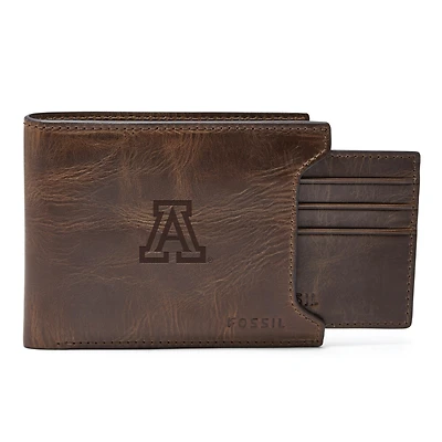 Men's Fossil  Brown Arizona Wildcats Derrick Sliding Two-In-One Wallet