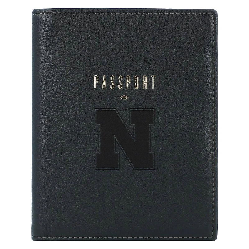 Fossil Black Nebraska Huskers Travel RFID Passport Case