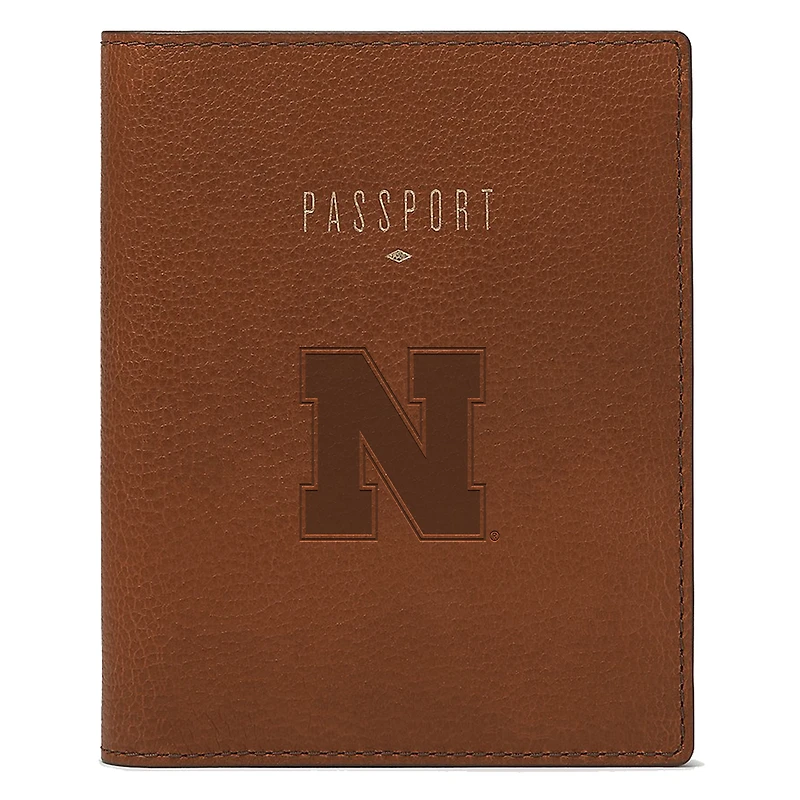 Fossil Brown Nebraska Huskers Travel RFID Passport Case