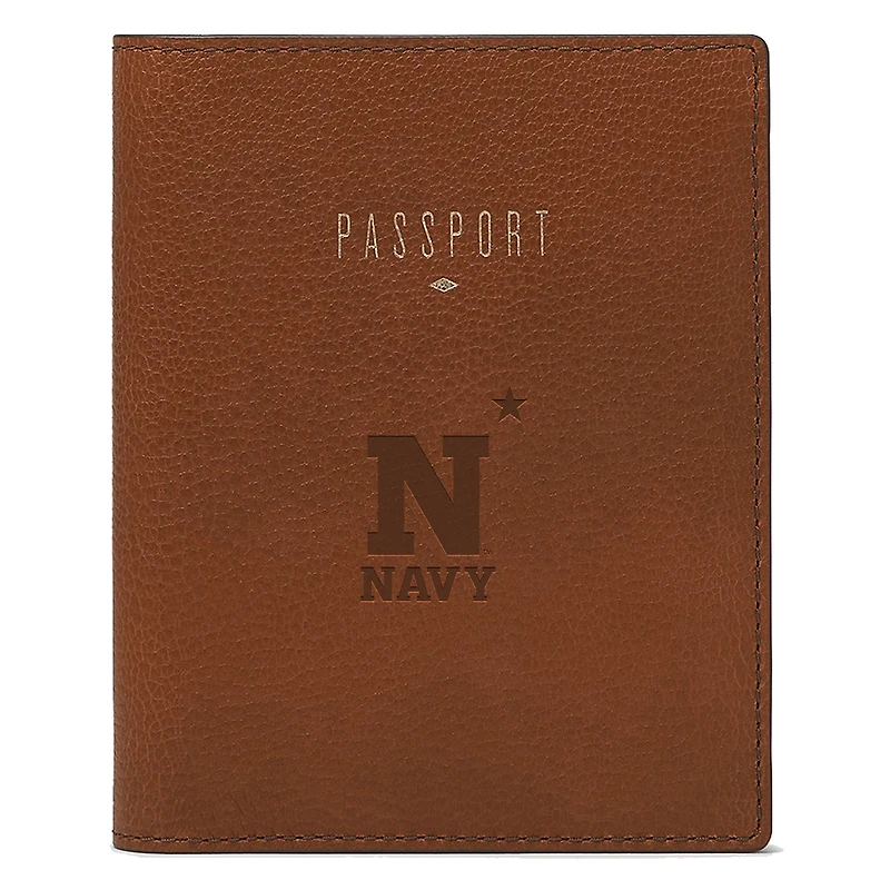Fossil Brown Navy Midshipmen Travel RFID Passport Case