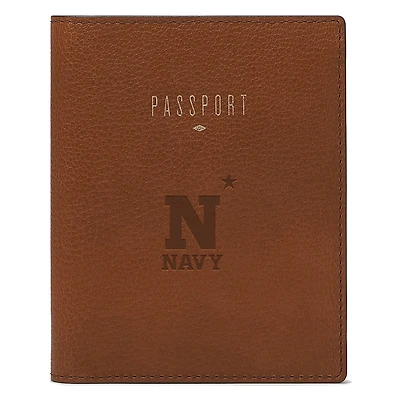 Fossil Brown Navy Midshipmen Travel RFID Passport Case