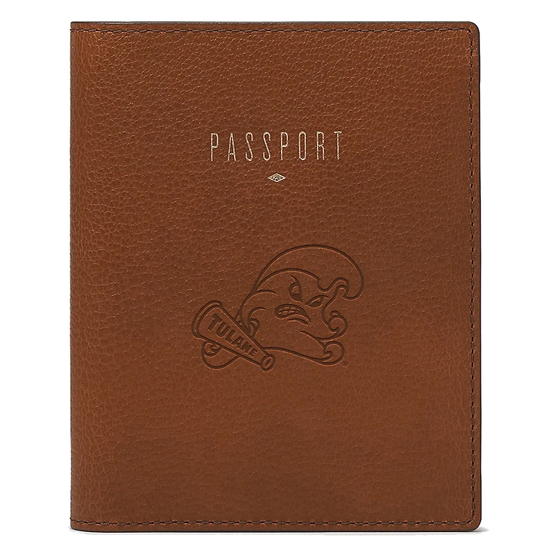 Fossil Brown Tulane Green Wave Travel RFID Passport Case