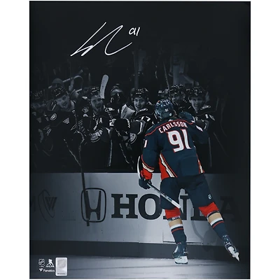 Leo Carlsson Anaheim Ducks Autographed 16" x 20" NHL Debut and 1st Goal Celebration Spotlight Photograph
