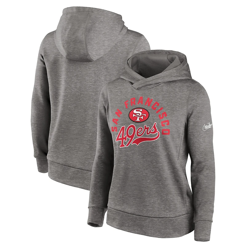 Women's Nike Heather Charcoal San Francisco 49ers Stretch Run Fleece Pullover Hoodie