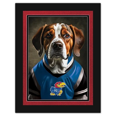 Kansas Jayhawks 12'' x 16'' Framed Dog In Jersey Print
