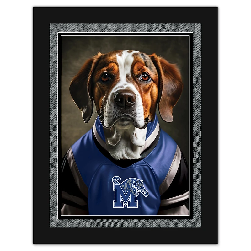 Memphis Tigers 12'' x 16'' Framed Dog In Jersey Print