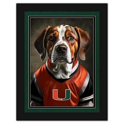 Miami Hurricanes 12'' x 16'' Framed Dog In Jersey Print