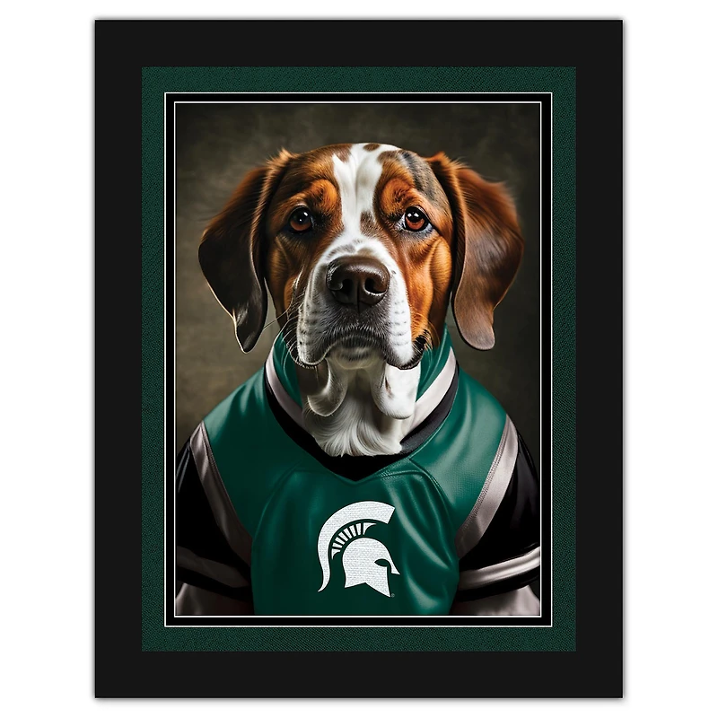 Michigan State Spartans 12'' x 16'' Framed Dog In Jersey Print