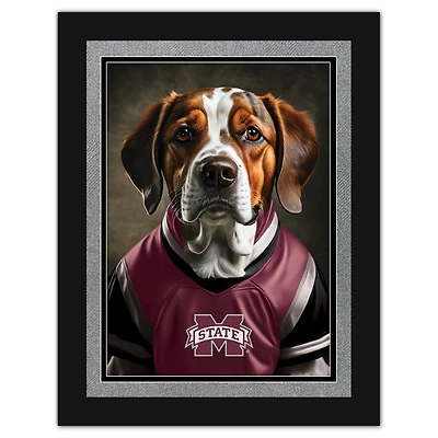 Mississippi State Bulldogs 12'' x 16'' Framed Dog In Jersey Print
