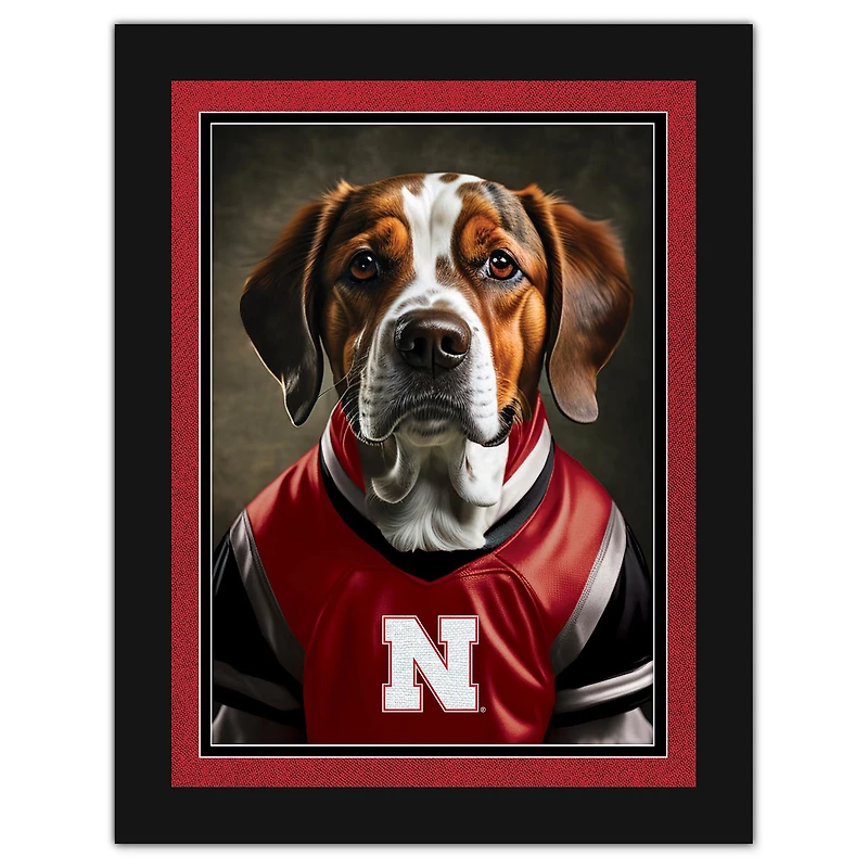 Nebraska Huskers 12'' x 16'' Framed Dog In Jersey Print