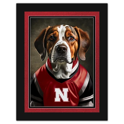 Nebraska Huskers 12'' x 16'' Framed Dog In Jersey Print