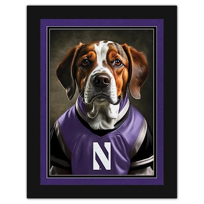 Northwestern Wildcats 12'' x 16'' Framed Dog In Jersey Print