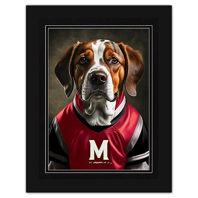 Maryland Terrapins 12'' x 16'' Framed Dog In Jersey Print