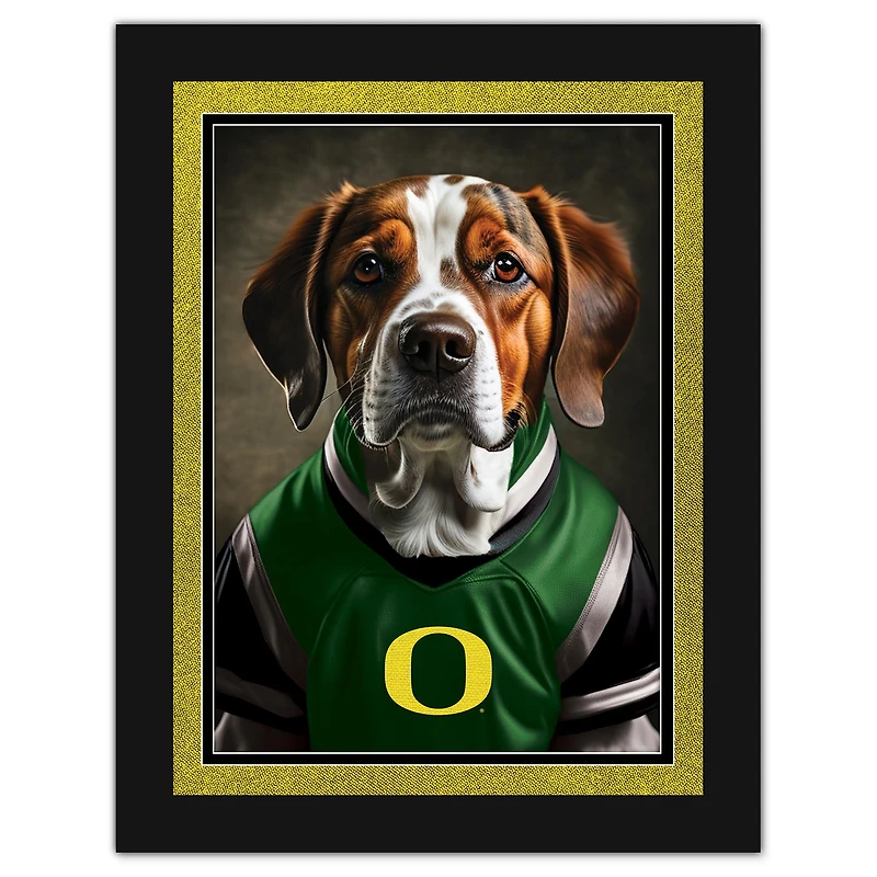 Oregon Ducks 12'' x 16'' Framed Dog In Jersey Print