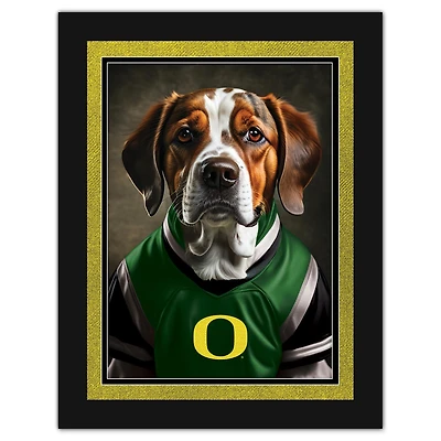 Oregon Ducks 12'' x 16'' Framed Dog In Jersey Print