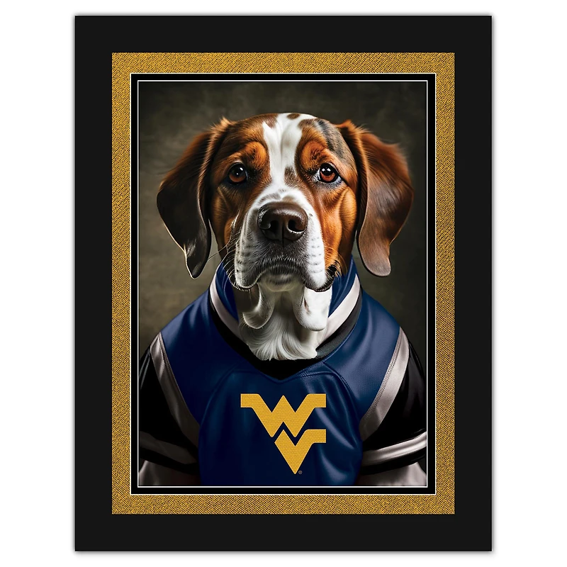 West Virginia Mountaineers 12'' x 16'' Framed Dog In Jersey Print