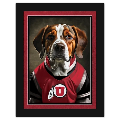 Utah Utes 12'' x 16'' Framed Dog In Jersey Print