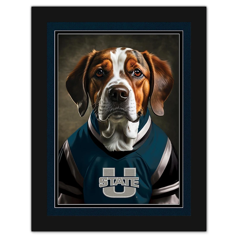 Utah State Aggies 12'' x 16'' Framed Dog In Jersey Print