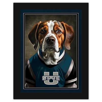 Utah State Aggies 12'' x 16'' Framed Dog In Jersey Print
