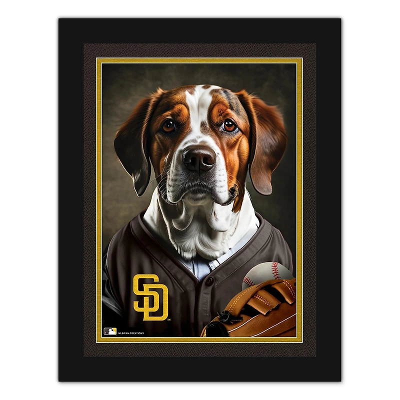 San Diego Padres 12'' x 16'' Framed Dog In Jersey Print