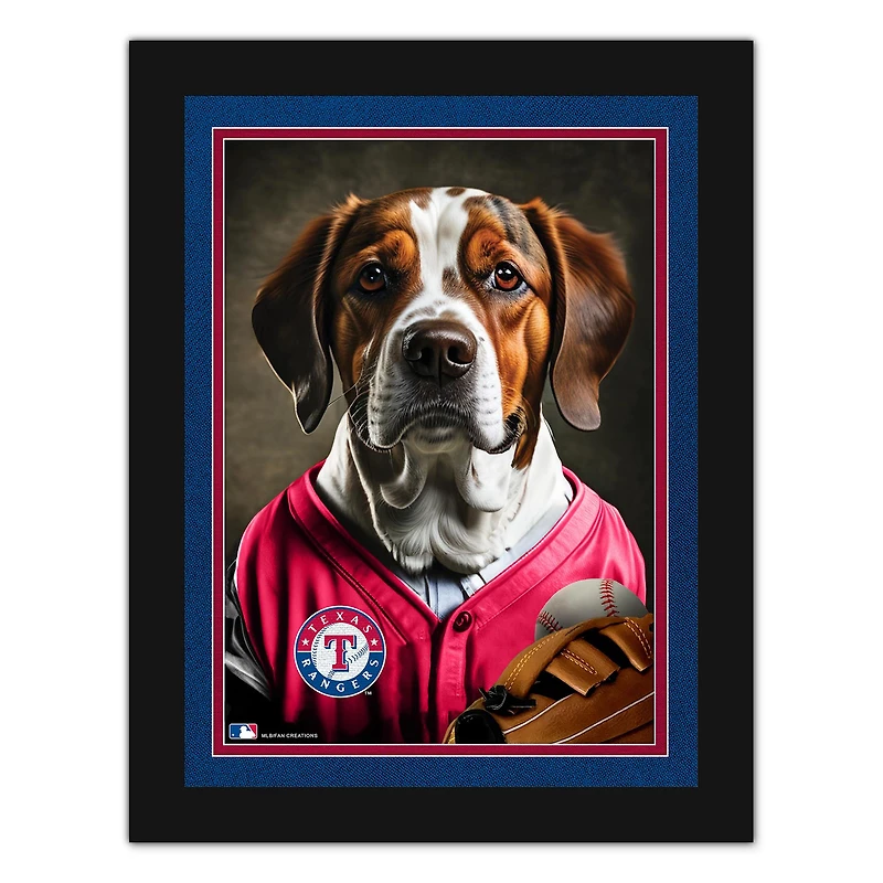 Texas Rangers 12'' x 16'' Framed Dog In Jersey Print